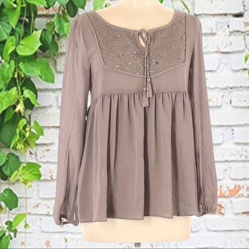 Boho Taupe chiffon peasant top